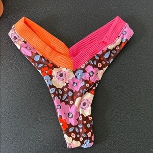 Floral Patterned Thong with Pink and Orange Waistband
